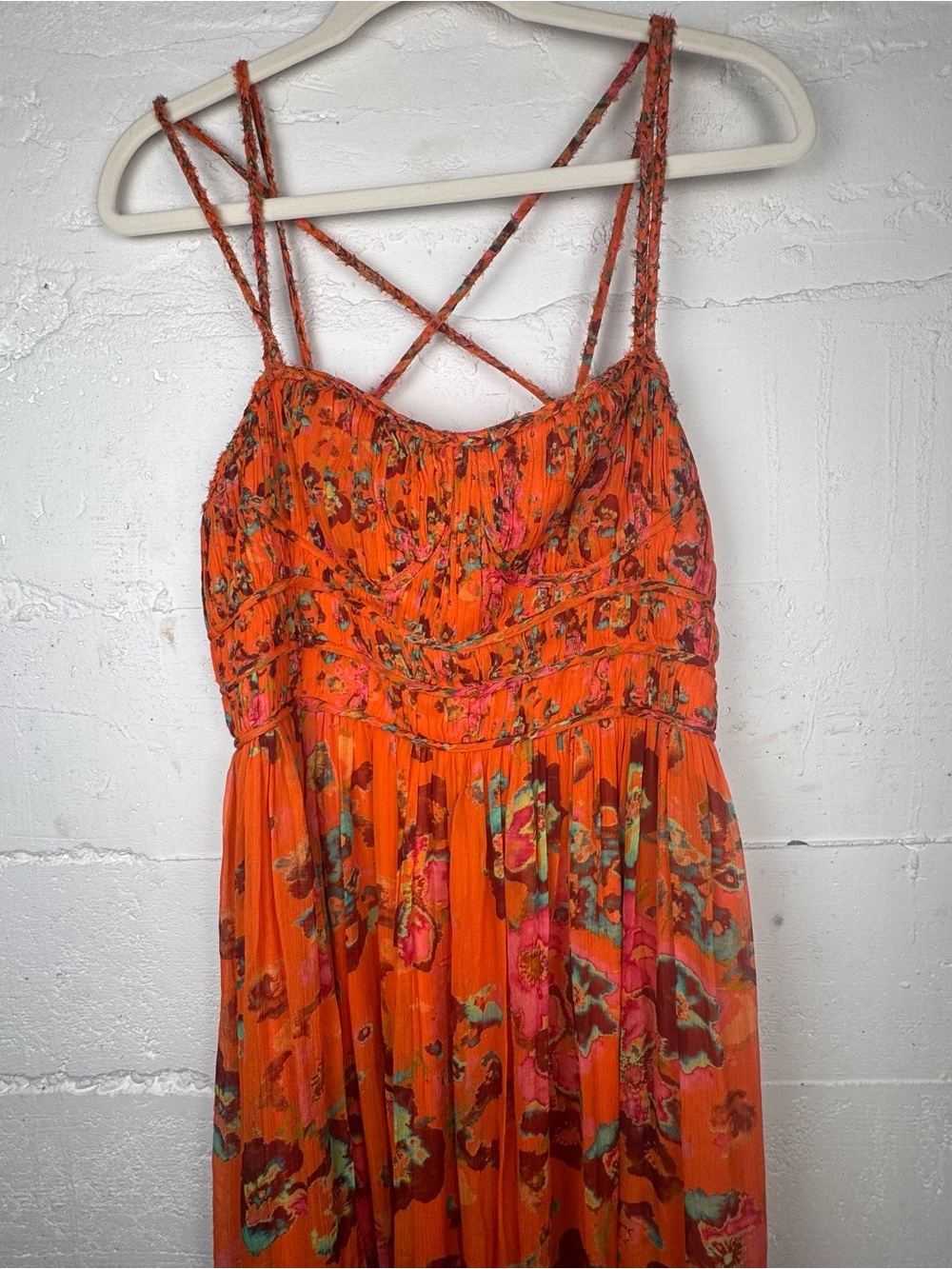 ULLA JOHNSON Ines Gown Orange Floral Smocked Maxi Dress Size 6 100% Silk Dress - Picture 3 of 16